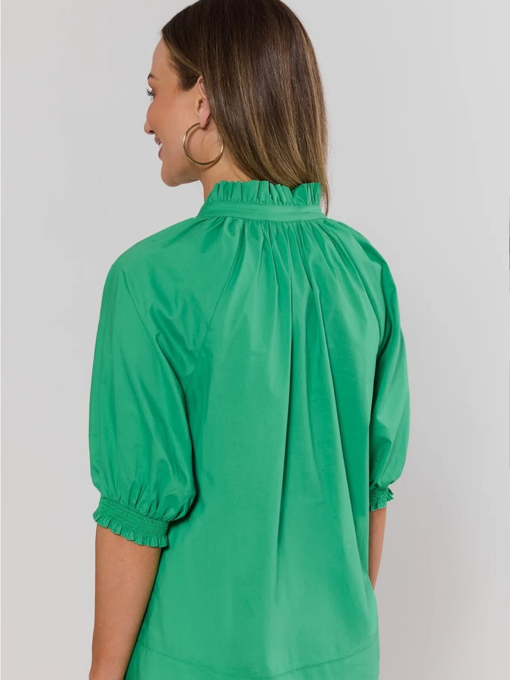 Women's Green Ruffle-Neck Blouse